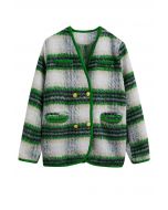 Retro Contrast Double-Breasted Fuzzy Coat in Green