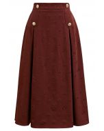 Embossed Rose A-Line Midi Skirt in Burgundy