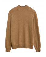 Integral Metallic Thread Mock Neck Wool Sweater in Caramel