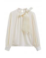 Pearly Organza Bowknot Satin Top in Cream