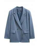 Everlasting Striped Padded Shoulder Oversized Blazer in Blue