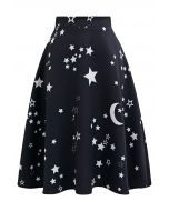 Nightfall Moon and Star Flare Midi Skirt