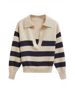 Casual Stripe V-Neck Knit Sweater