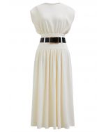 Gentle Knit Top and Belted High Waist Skirt Set in Cream