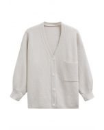 Relaxed Patch-Pocket Button Down Cardigan in Ivory