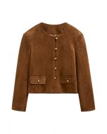 Decorative Flap Pockets Suede Button-Up Jacket