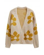 Grand Floral Open Front Knit Cardigan in Light Yellow