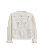 Adorable Bowknot Buttoned Knit Cardigan in Cream