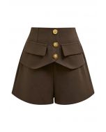 Urban Ease Golden Button Flap Shorts in Brown