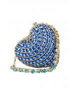 Rhinestone Mini Heart Shoulder Bag in Blue