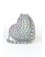 Rhinestone Mini Heart Shoulder Bag in Silver