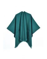 Whisper Soft Pocket Fringed Hem Poncho in Green