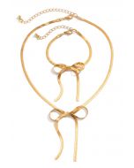 Bowknot Clavicle Chain and Bracelet Set in Gold