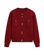 Stylish Button Shimmer Fringe Knit Cardigan in Red