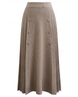 Soft Elegance Button Trim Pleats Knit Skirt in Sand