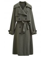 Double-Breasted Sleeveless Knit Dress and Cardigan Set in Army Green