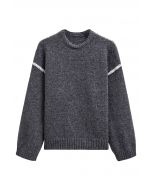 Whipstitch-Trimmed Dropped Shoulder Knit Sweater in Smoke