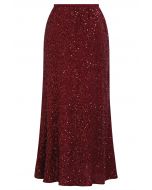 Full Sequin Mermaid Maxi Skirt in Red