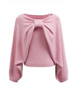 Mesmerizing Bowknot Cami Top and Sweater Set in Pink