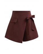 Statement Bowknot Flap Mini Skorts in Burgundy