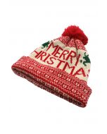 Christmas Letter Knit Beanie Hat in Red