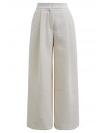 Stylish Tweed Pleats Palazzo Pants in Ivory