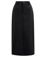 Everyday High-Waisted Back Split Midi Skirt in Black