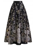 Golden Hour Peony Metallic Jacquard A-Line Maxi Skirt 