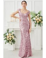 Floral Sequin Sweetheart Neck Mermaid Gown in Lilac