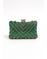 Fancy Rhinestone Overlay Clutch in Green