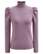 Turtleneck Gigot Sleeve Knit Top in Lilac