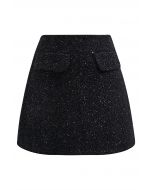 Sequin Fringe Decor Tweed Mini Bud Skirt in Black