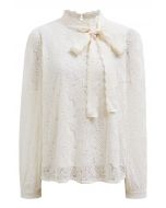 Scalloped Bowknot Neckline Embroidery Mesh Top