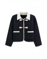 Contrast Horsebit Fastening Knit Cardigan in Black