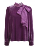 Organza Self-Tie Bowknot Velvet Top in Purple