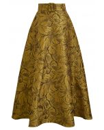 Ornate Bloom Jacquard Belted A-Line Maxi Skirt