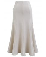 Seam Details Flare Midi Skirt in Ivory