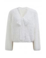 Lace Bowknot Neckline Fluffy Knit Sweater