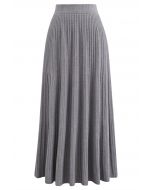 Gentle Touch Ribbed Knit Maxi Skirt in Grey