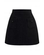 Retro Button Patch Pockets Mini Bud Skirt in Black