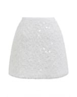 Petal Sequin Embellished Fuzzy Mini Bud Skirt