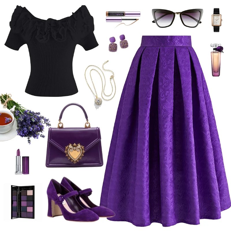 Dark purple skirt outlet outfit ideas