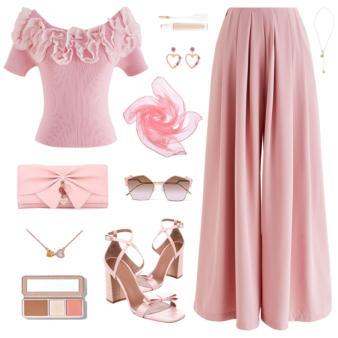 Fanciful Pleats Wide-Leg Pants in Pink - Retro, Indie and Unique Fashion